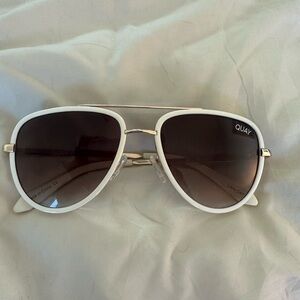 Quay Australia White Frame Aviator Sunglasses with Dark Gradient Lenses